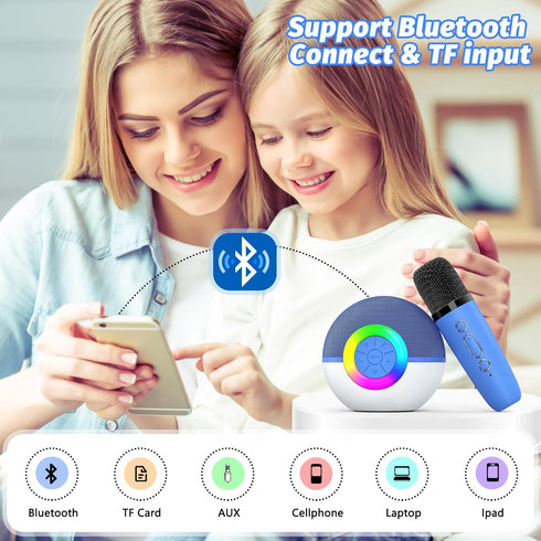 goopow 3 4 5 6 7 8+ (Blue-2MIC) Mini Karaoke Machine Speaker for Kids Adults, Portable Bluetooth Microphone Song Toys