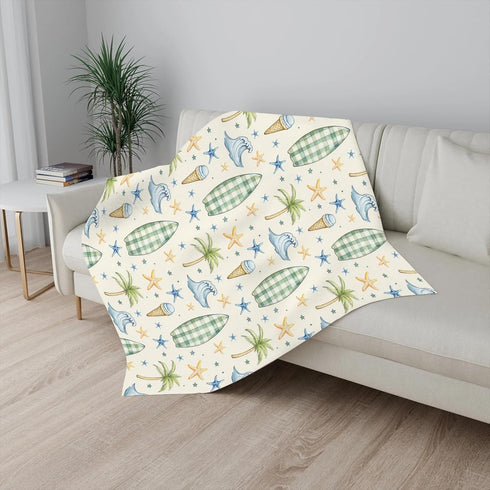 Wicbfdfv Summer 60x80inch Boho Beach Surfing Starfish Baby Blanket Girls Boys Cute Surfboard Coconut Trees Sea Waves