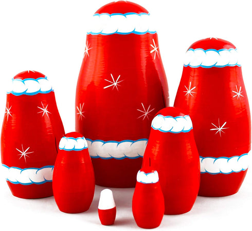 7 Christmas Santa Wooden Nesting Dolls pcs - Santa Claus Christmas Decoration Doll Gifts Ideas - Handcrafted