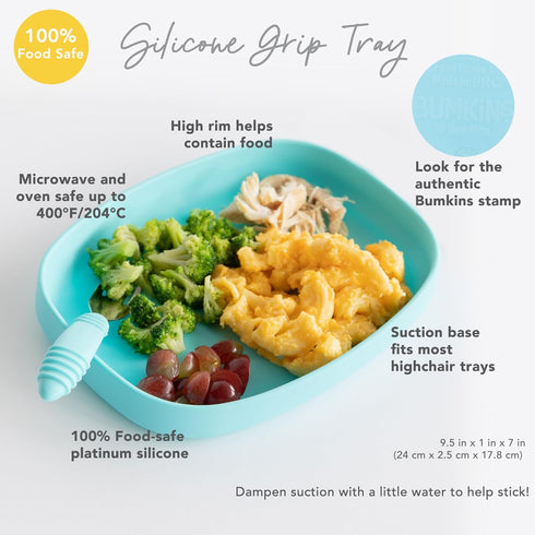 Bumkins Toddler and Baby Suction Plate, Silicone Grip Dish Large Tray for Big Kids, Fits Most Highchairs, Essential