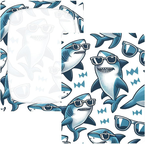 CZXW 52" 28" Funny Sharks Crib Sheets Fitted x Natural Cotton Soft & Breathable for Baby Crib Mattress