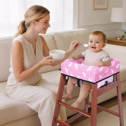 COOLBEBE 3-Point Baby High Chair Cover with Harness, Waterproof & Machine Washable Portable Seat Cover, Fits Wooden
