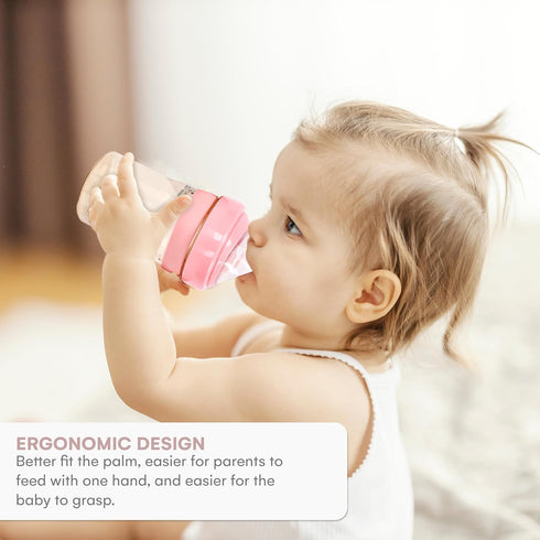 Childlike Behavior Anti Colic Baby Bottles Gift Box Set, 5oz & 8oz Bottles, Detachable Handles, Pink