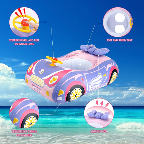 BOffer 3D Swimming 12-18, 12-24 2-3, 3+ Baby Pool Float with Car Design, PVC Baby Swim Float, Toddler Pool Float