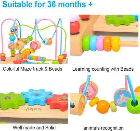 Bead Maze for Babies 6-12 Months, Wooden Educational Abacus Beads Circle, Colorful Roller Coaster Activity Game