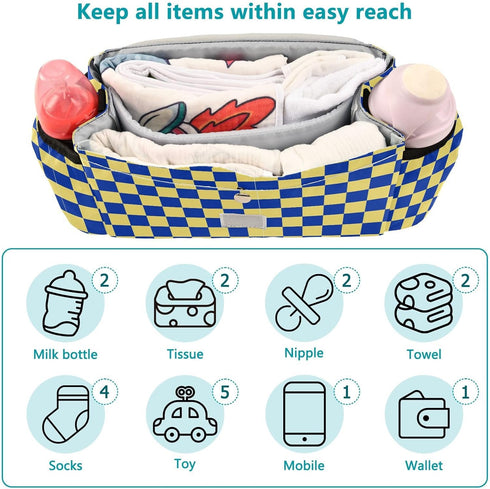 miaozhen Yellow and Blue Check stroller storage organizer stroller caddy bag infant bolsa para carreola accesorios para