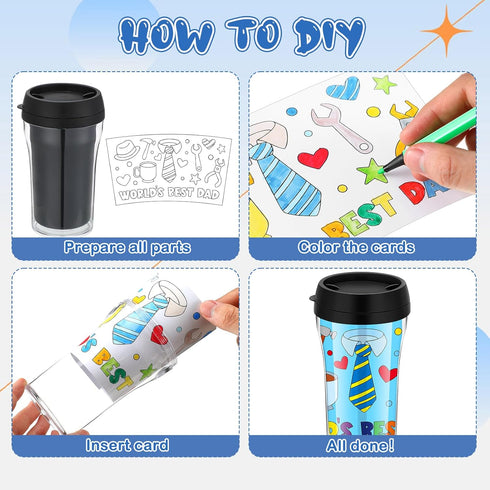 Yiyiring Set 12 10 oz of Father's Day DIY Color Your Own Cups Coloring Cups Color Your Own Plastic Mugs for Adults
