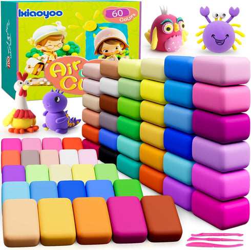 Ixiaoyoo Air Dry Clay for Kids, 60 Colors Modeling Magic Clay, Safe