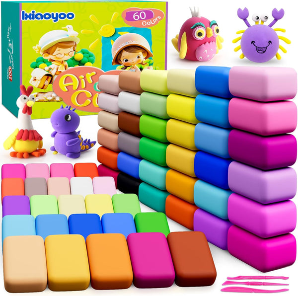 Ixiaoyoo Air Dry Clay for Kids, 60 Colors Modeling Magic Clay, Safe