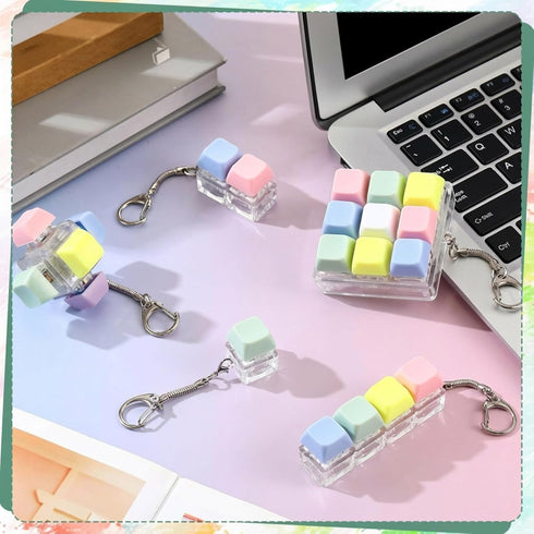 VioraWhite 16 Pcs Keyboard Fidget Keychain Fidget Keyboard Clicker Stress Relief Decompression Button Finger Clicker