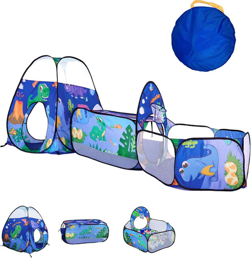 TTLOJ 3PC Dinosaur Kids Play Tent with Ball Pit, Crawl Tunnel, Toddlers Playhouse Castle Toys for 3-7 Years Old