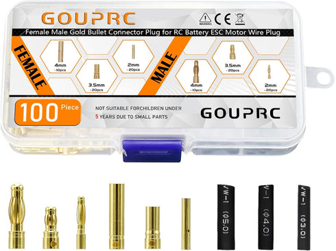 GOUPRC RC Bullet Connectors 2mm 3.5mm 4mm Female Male Gold Banana Plug with Heat Shrink Tube