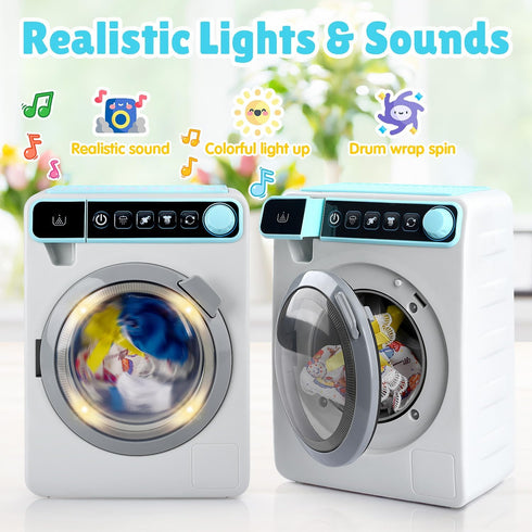 Playset Set Kids Toy Washing Machine, Realistic Pretend Play Appliance for Girls, Interactive Toy Dollhouse Furniture