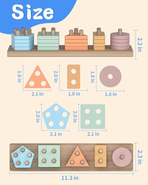 1 2 1-3 2-4, kecristv Montessori Toys for Year Old Girl and Boy Birthday Gifts, Shape Sorter Wooden Toys for Toddlers