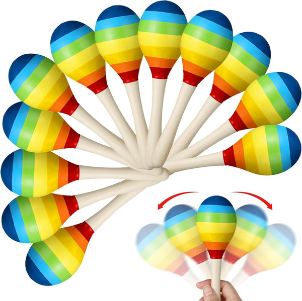 Boao 20 Pcs 7.87 Inch Cinco De Mayo Maracas, Wooden Fiesta Design Noisemaker for Party Favors