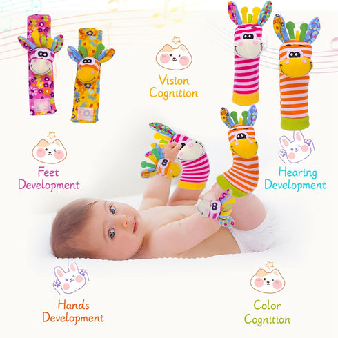 Wrist Rattles Baby Socks, Soft Sensory Toys for Babies, Cartoon Animal Rattles Sock Early Development Gift