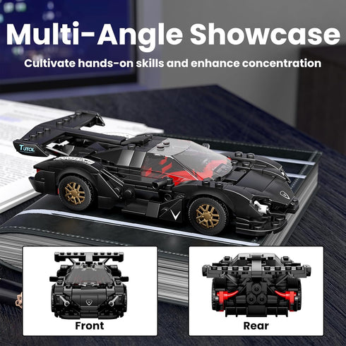 Set 355 8+ Mould King Super Sports Car Building with Display Case, Piece Race Car Model Construction Toy for Kids Ages