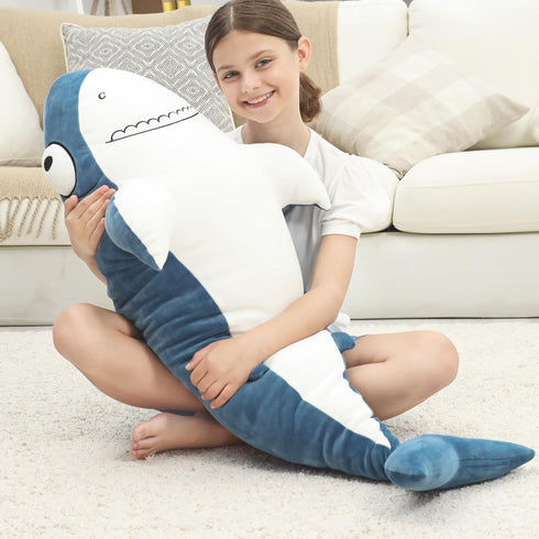 48” Blue Giant Sharks Plush - Large Whale Shark Stuffed Animal, Big Ocean Sea Fish Squishy Body Pillow