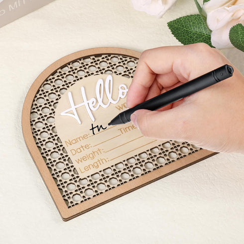 Josojoou 5.5in Baby Announcement Sign, Wooden Arched Baby Shower Welcome Sign, Hello World Newborn Welcome Signs Birth