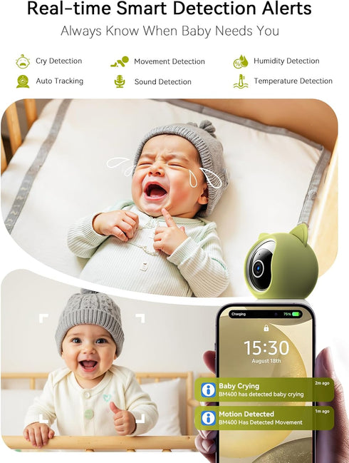 Outinput 2K 4MP 360 2-Way Baby Monitor with Camera and Audio, Indoor Security Camera for Home, PTZ, AI Crying & Feeding