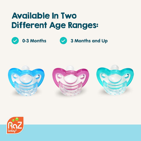 3 100% 10 Pack RaZbaby Jollypop Pacifier for Babies Months and Up, USA Made, Natural Shaped Orthodontic Binky, Lovingly