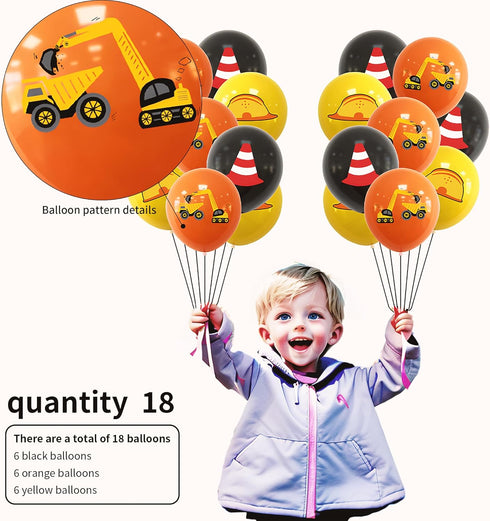 PEIQICHU Excavator Birthday Decorations Construction Birthday Party Decoration Supplies for Kids Truck Car Themed Happy