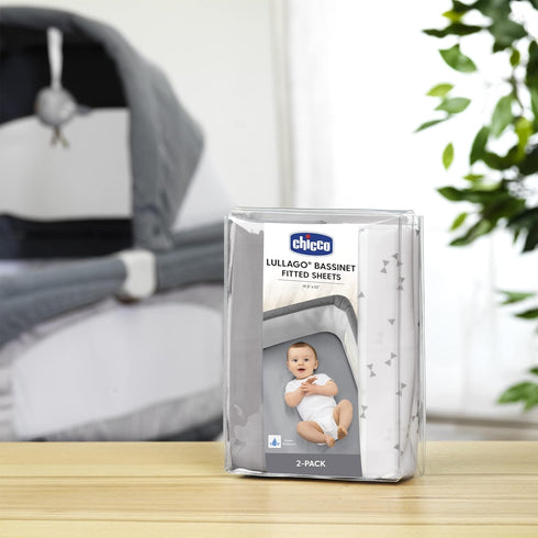 Chicco LullaGo Bassinet Sheets - 2-Pack Grey Triangle | Grey