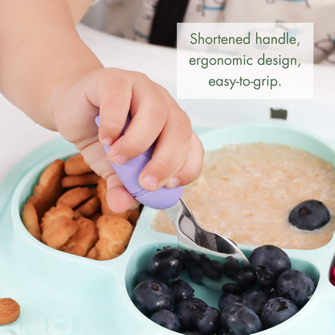 Baby Fork and Spoon Set with Carry Case, Toddler Silverware, Silicone and Stainless Steel Utensil Set, Bees
