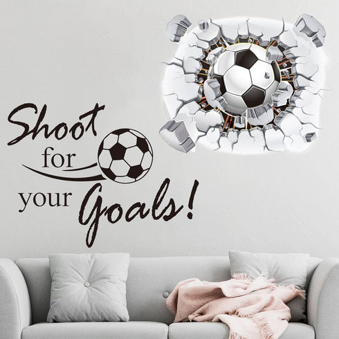 3D Soccer Wall Decal Stickers - Football Room Decor for Kid Boy Bedroom Art Decoration, Shoot for Your Goals