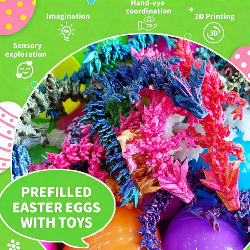 IRRONN 24Pcs 3D 3D Easter Eggs with Printed Dragons Inside,Articulated Printed Dragon for Easter Basket