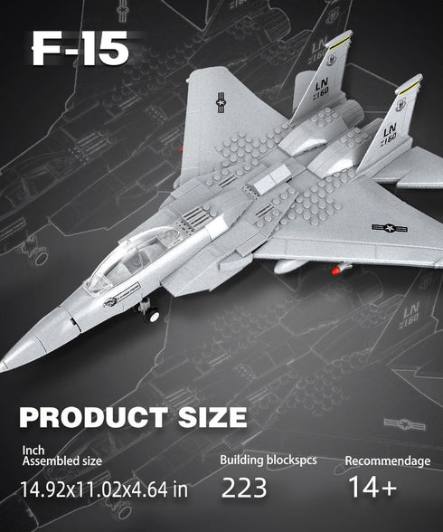 YYKNGYI F15 Set- (223 Fighter Military Army Airplane Building Compatible with Lego Planes and Jets, Gifts