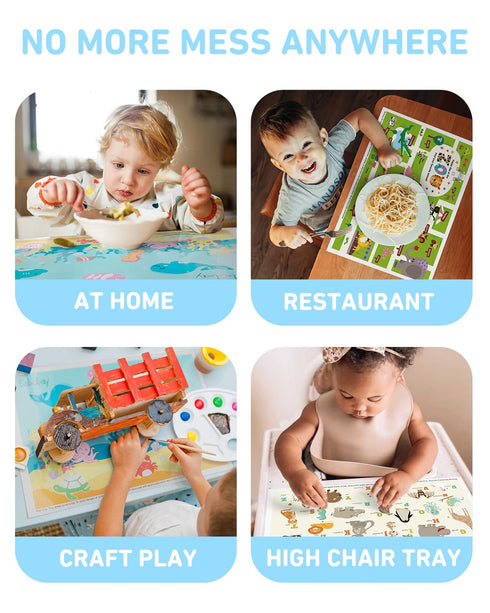 40 Pack 12" 18" 3 Babebay Disposable Placemats for Baby, Sticky Toddler Placemat for Restaurants, Dining Table, Party