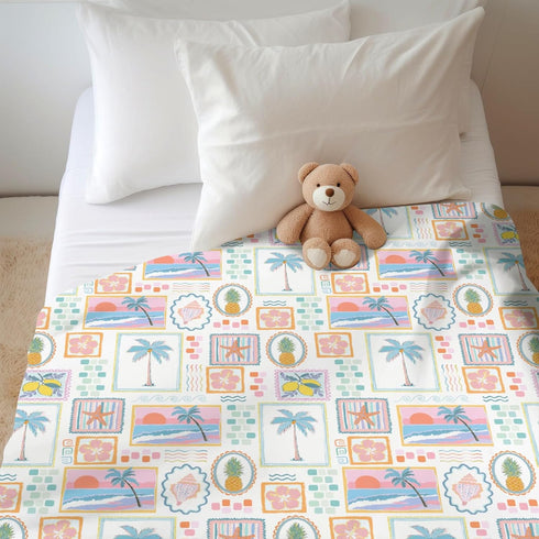 Summer 60x80 Colorful Beach Patchwork Baby Blankets for Girl Bright Seashells Girly Soft Flannel Nursery Bed Blanket