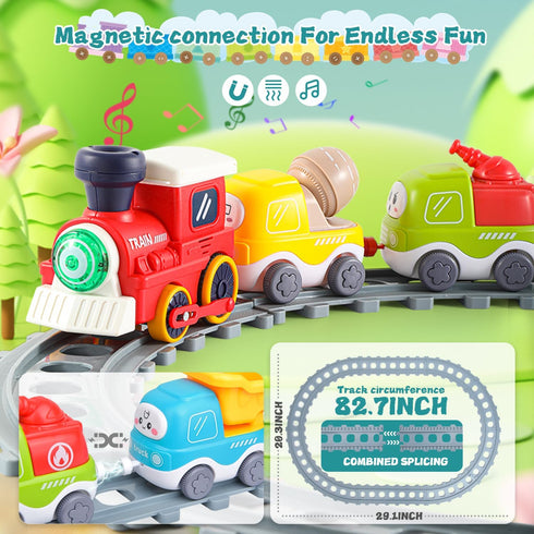 Sotodik Set Electric Train for Toddlers,Train Toys with Lights,Realistic Music Sound, Steam Spray,Traffic Sign