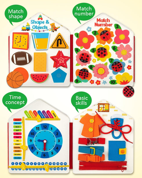 3 4 5 Coogam Toddler Felt Montessori Busy Book, Activity Busy Sensory Boards Fine Motor Skill Quiet Book Car Travel