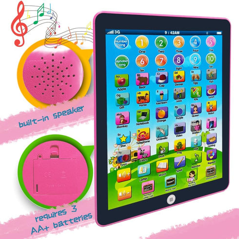 Interactive Kids Learning Pad/Tablet for Preschool Boys & Girls 3-8 Years Old (Pink) - Educational Toy with Music,