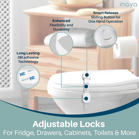 Pack Inaya Complete Baby Proofing Kit - Child Safety Hidden Locks for Cabinets & Drawers, Adjustable Safety Latches