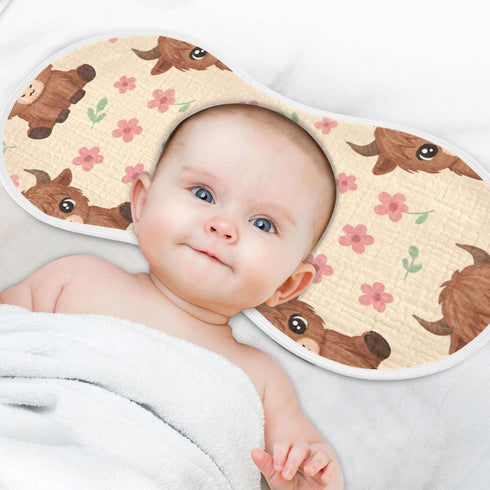 FUQIUMI 4 22"x 11" Highland Cow Animal Floral Print Muslin Burp Cloths for Babies,Soft Cotton Layer Burping Cloths