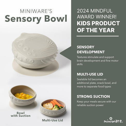Set Set Miniware Sensory Starter with Sensory Baby Bowl, Baby Spoon, Roll & Lock Bib - Easy to Clean Baby Feeding