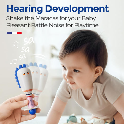 Evoceler Baby Rattles Shaker Toy, 2 Pack Musical Instruments, Soft Silicone Rattle Toys, Dinosaur & Bear