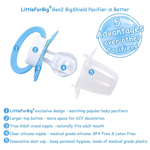 Set LittleForBig Bigshield Generation-II Adult Sized Pacifier Printed - Baby Cuties Pattern