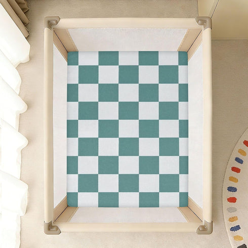 CZXW 52" 28" Checkered Blue White Crib Sheets Fitted x Natural Cotton Soft & Breathable for Baby Crib Mattress
