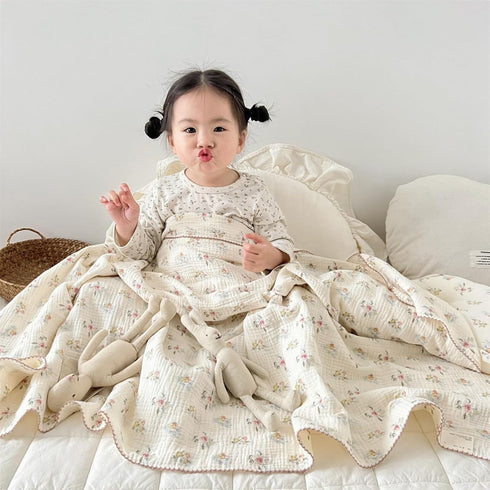 47''x51'' Summer BuLuTu Large Cotton Muslin Kids Toddler Throw Blanket - Reversible Lightweight Azalea Little Flower