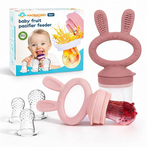 Baby Fruit Feeder Pacifier 2 Pack, Silicone Baby Food Feeder, Pink Bunny