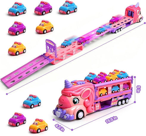 bulucoben 3 4 5 6 2 9 4-6 Unicorn Car Toys for Age Year Old Toddler Girl, Foldable Track & Player Race Mode Game, Light