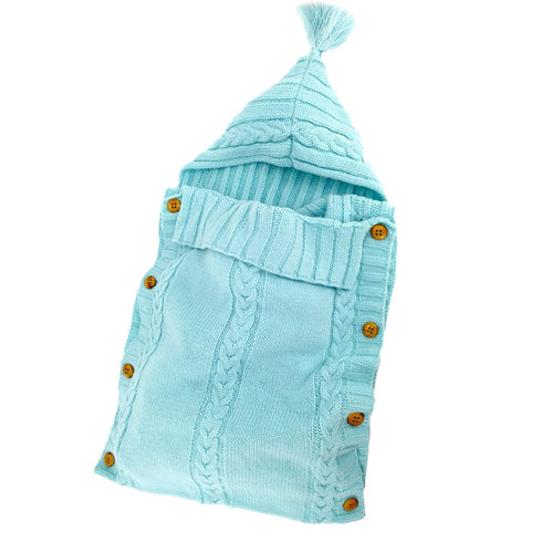 XMWEALTHY Newborn Baby Wrap Swaddle Blanket, Knit Sleeping Bag, Stroller Wrap (Sky Blue, 0-6 Month)