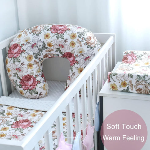 (2 Pack) Floral Minky Slipcover for Nursing Pillow - U Shape Cover for Baby Boy or Girl