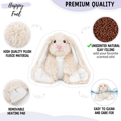 1.5 lb Cozy Bunny Microwavable Stuffed Animal Unscented Heating Pad Plush, Soft Bunny Toy for Relaxation and Comfort
