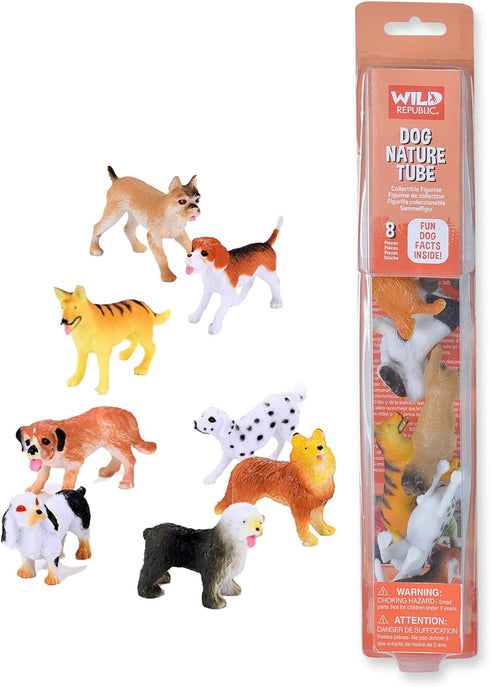 Wild Republic Dog Nature Tube, 8-Piece Dog Figures, Pet Dog Toy, Kids Gifts, Dog Themed Party Supplies