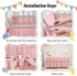2 Pack Set 28" 52" 14" Horbaunal Crib Skirt & Crib Bed Sheet, Pink Crib Bed Skirt x with Drop Dust Ruffle, Soft